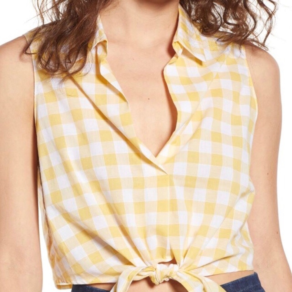 NWT, Lush, Sleeveless Yellow Gingham Tie-Front Top